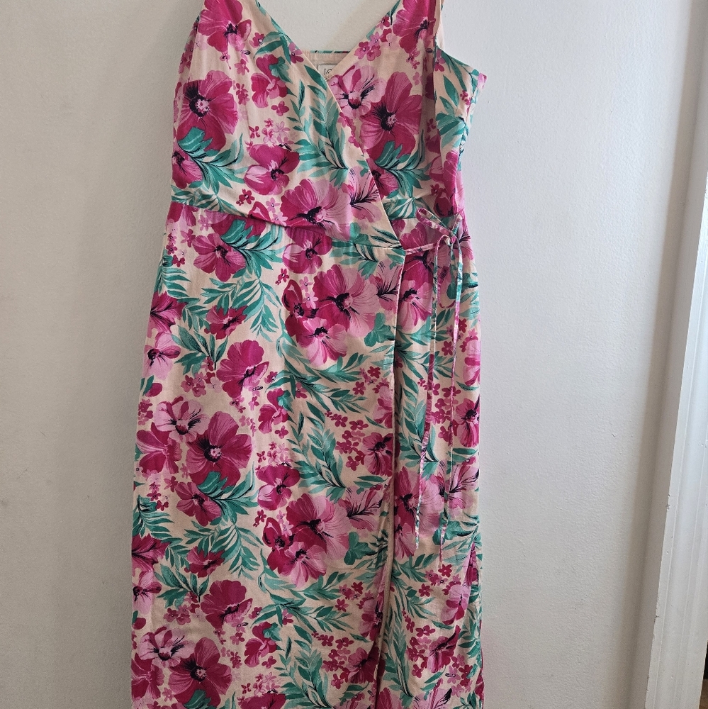 J Crew Women’s size 6 Hawaiian wrap dress pink green summer v-neck sheath size 6